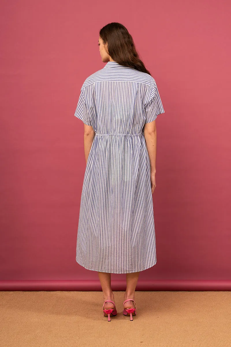 Coastal Shirt Dress - Dusky Blue Stripe