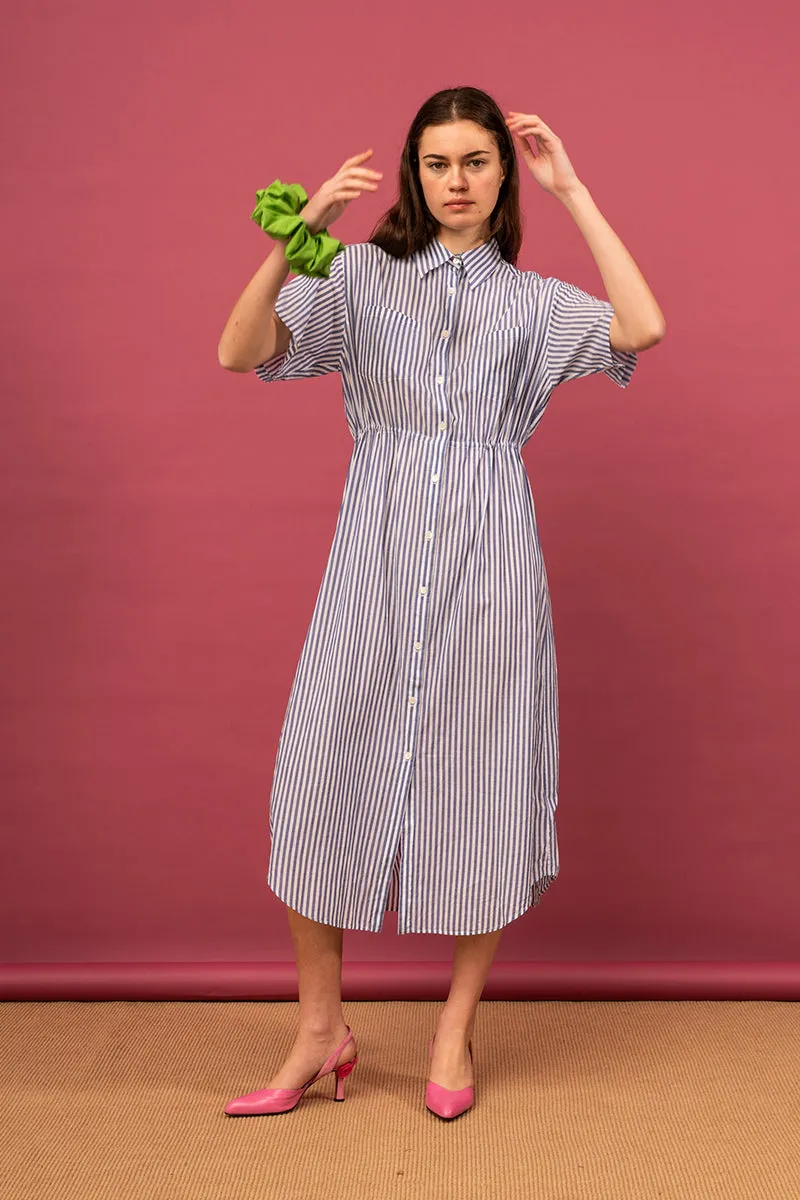 Coastal Shirt Dress - Dusky Blue Stripe