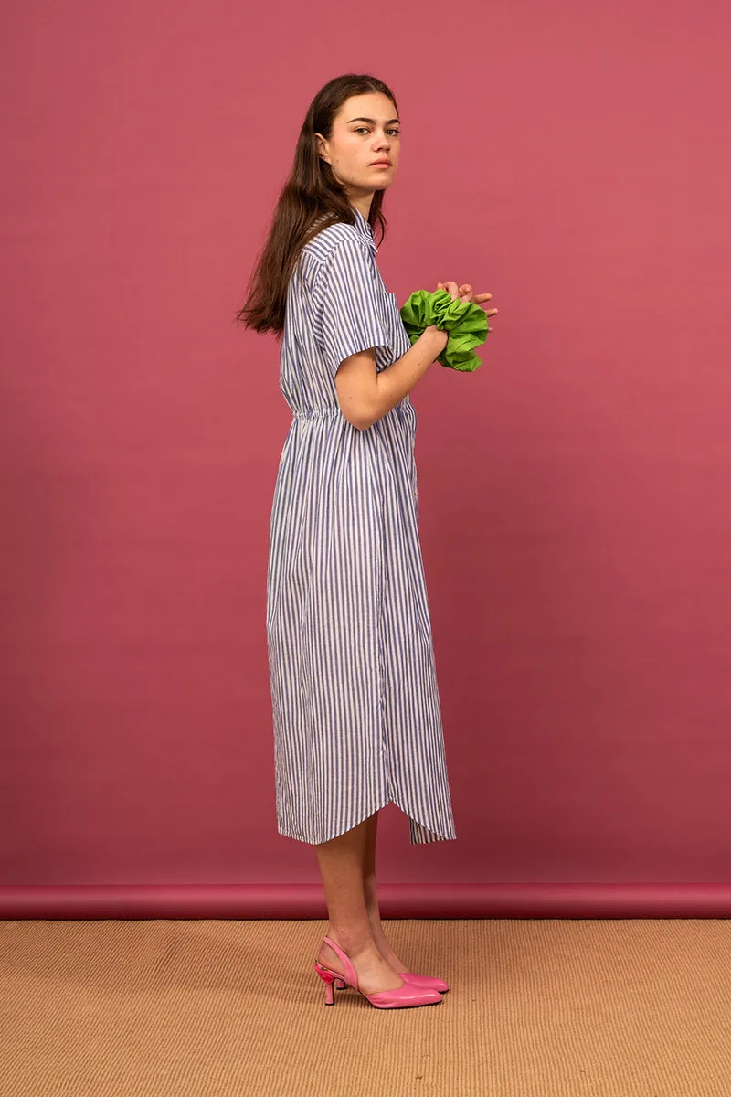 Coastal Shirt Dress - Dusky Blue Stripe