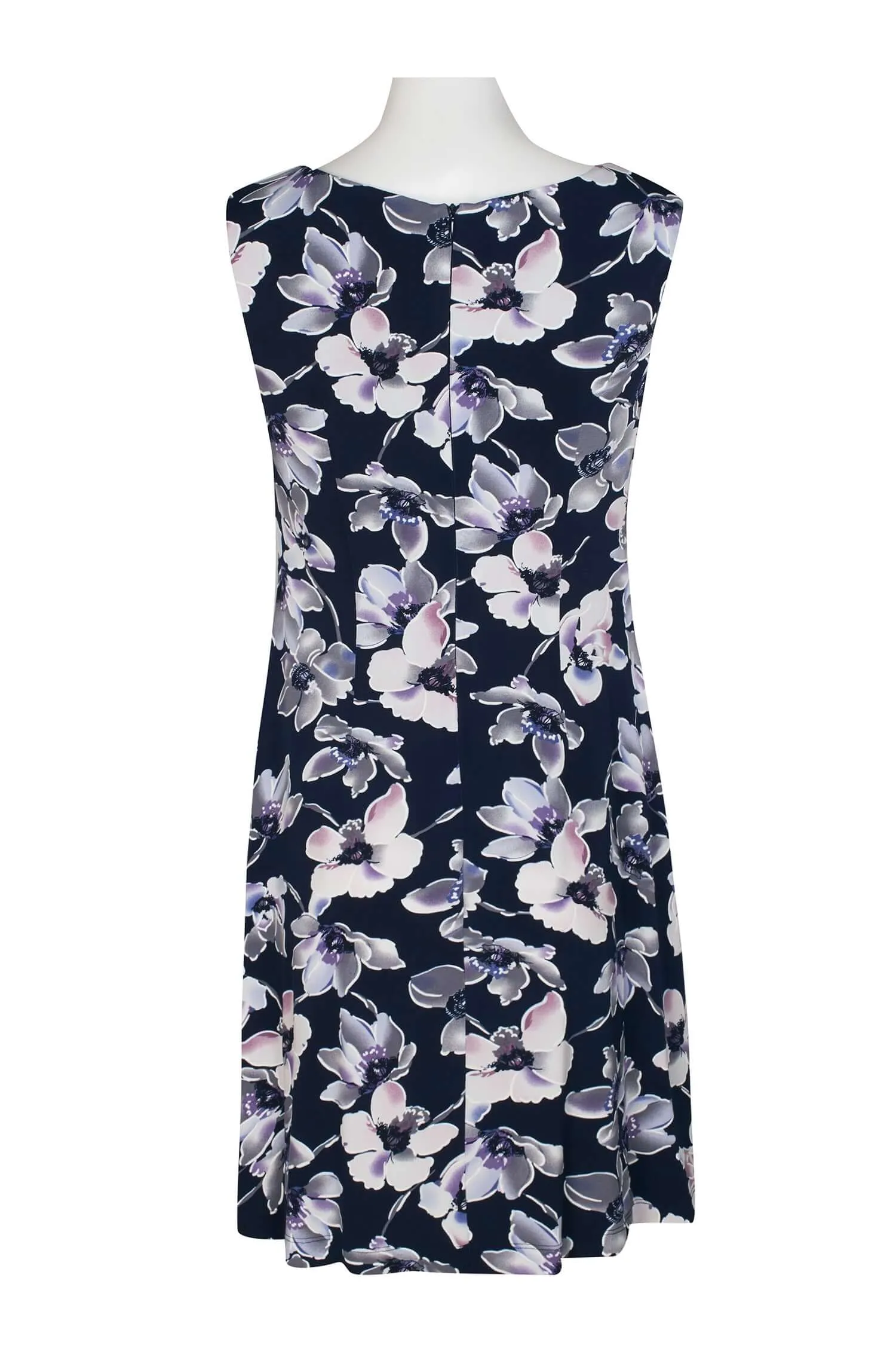 Connected Apparel Scoop Neck Sleeveless Zipper Back Floral Print Fit & Flare Jersey Dress with Pockets