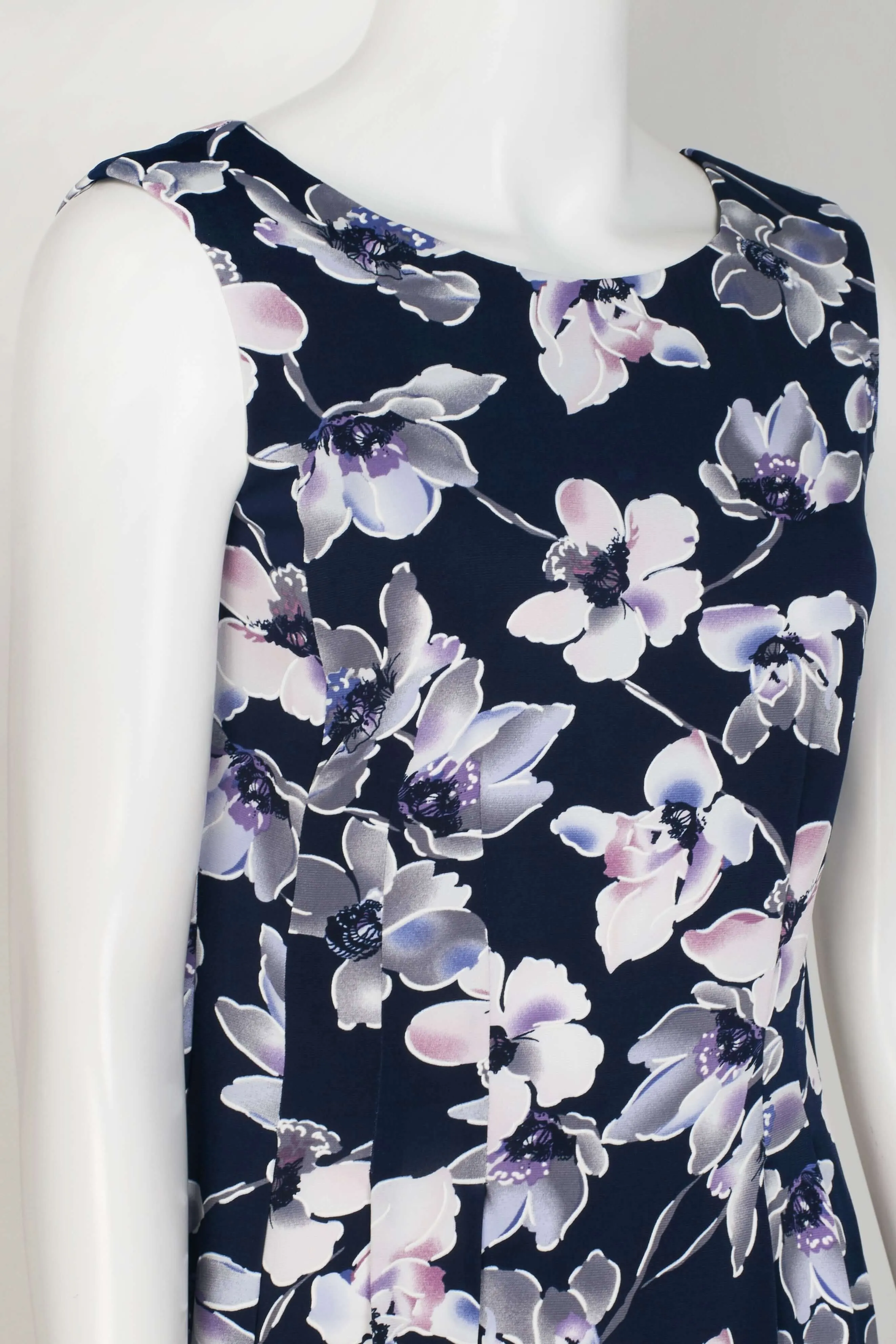 Connected Apparel Scoop Neck Sleeveless Zipper Back Floral Print Fit & Flare Jersey Dress with Pockets