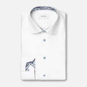 Contemporary Fit Geometric Effect Textured Twill  / White