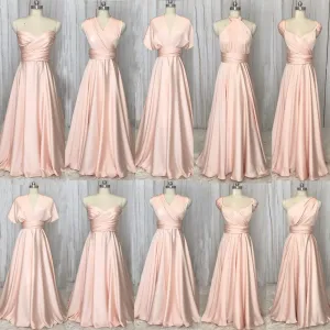 convertible bridesmaid dresses 2022 pink long cheap a line satin wedding guest dresses 2021