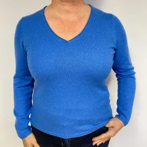 Cornflower Blue Cashmere V-Neck Jumper Large