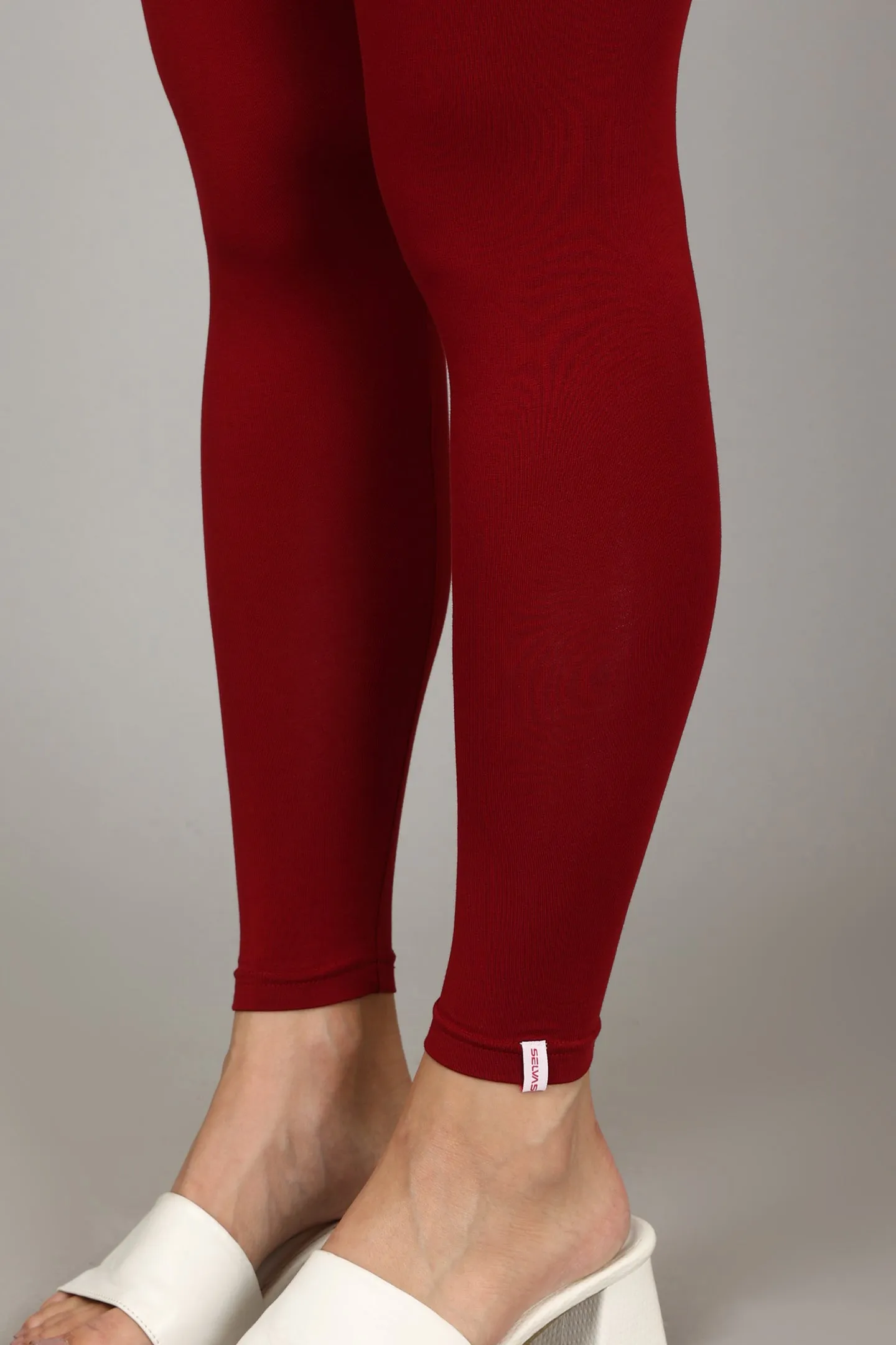 COTTON ANKLE LEGGINGS - CHERRY