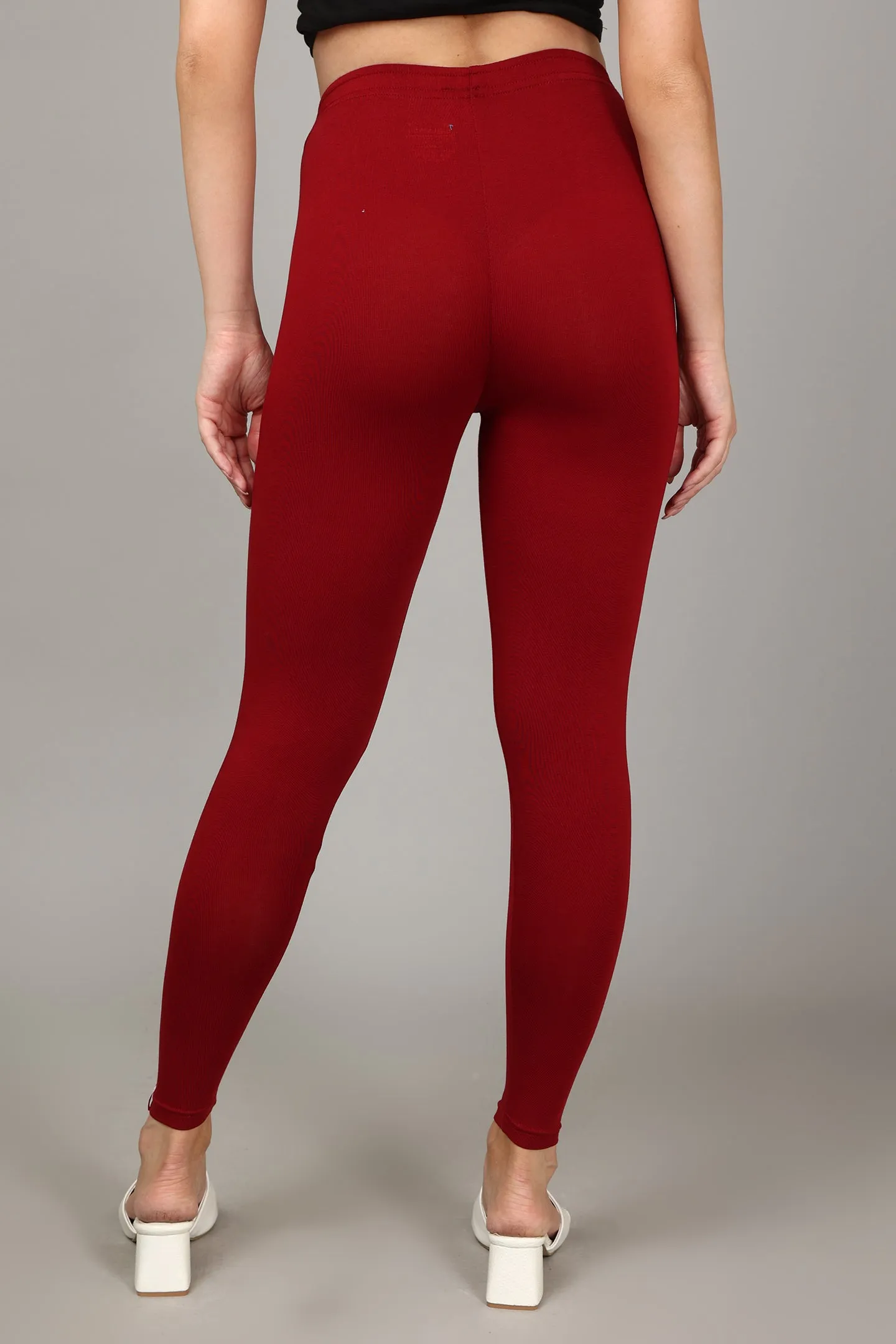 COTTON ANKLE LEGGINGS - CHERRY