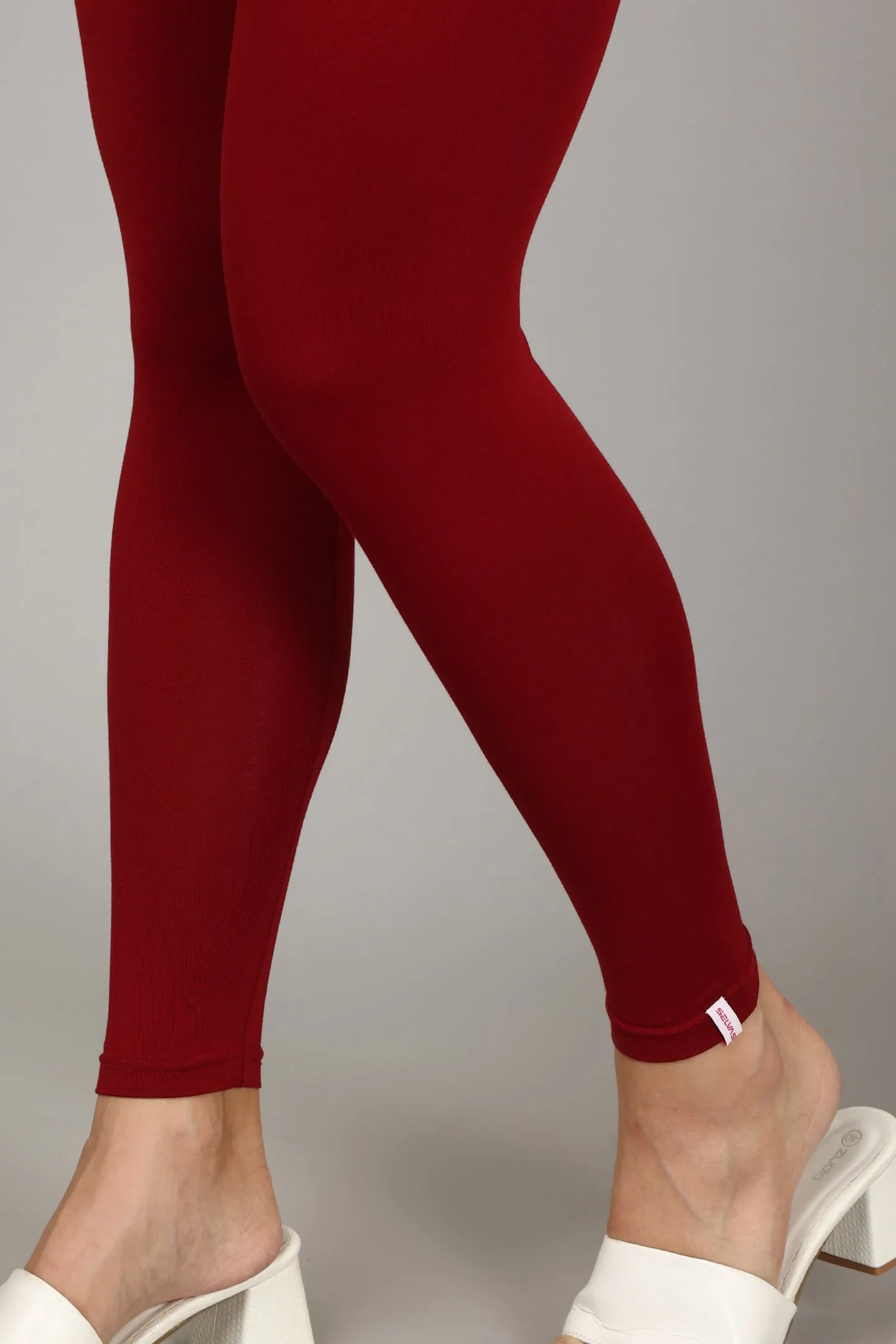 COTTON ANKLE LEGGINGS - CHERRY