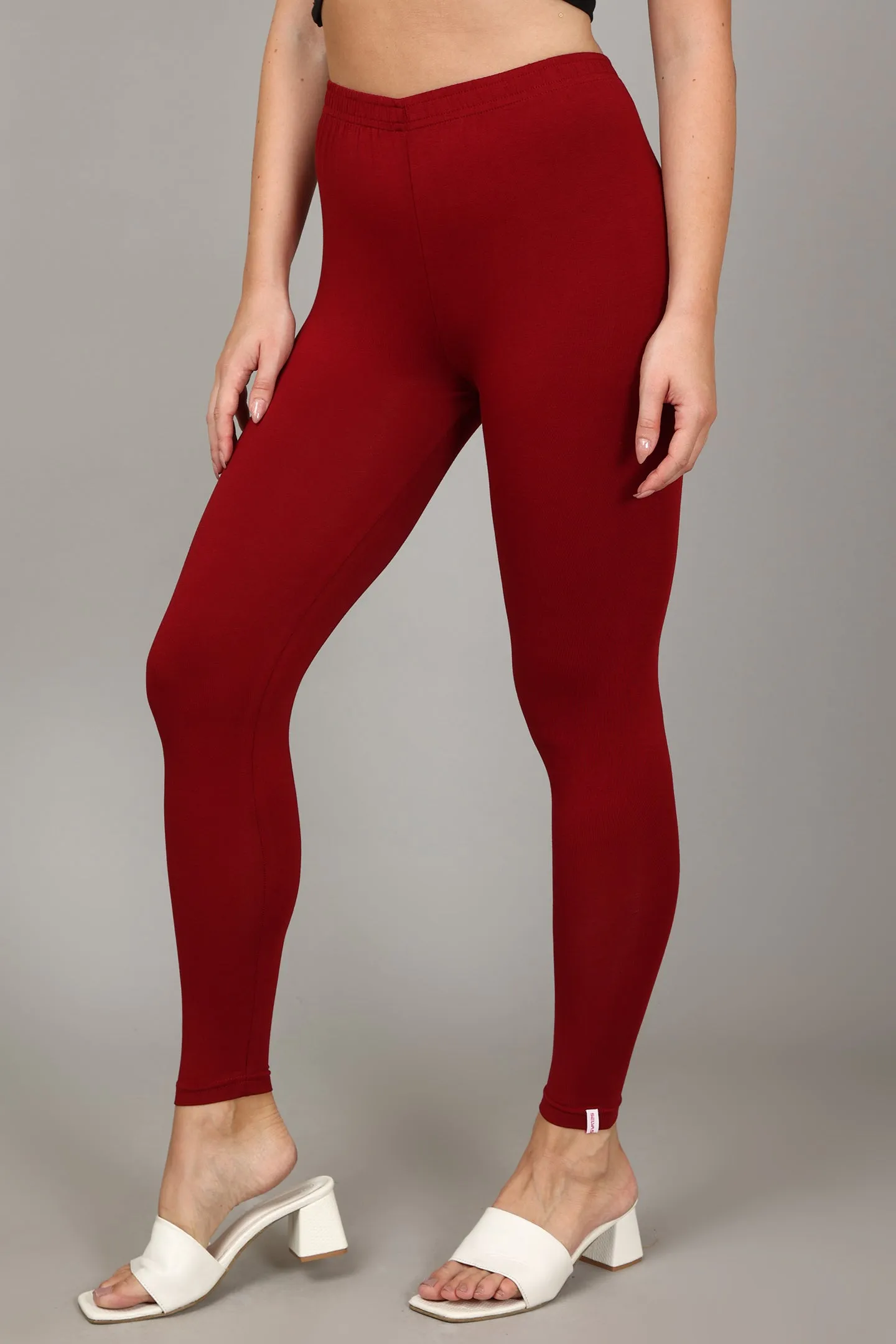 COTTON ANKLE LEGGINGS - CHERRY