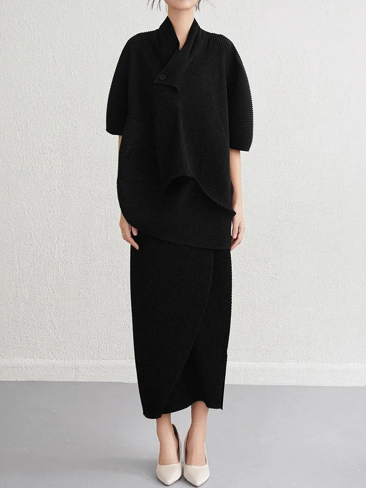 Couture Plissé Pleated Top  & Midi Skirt
