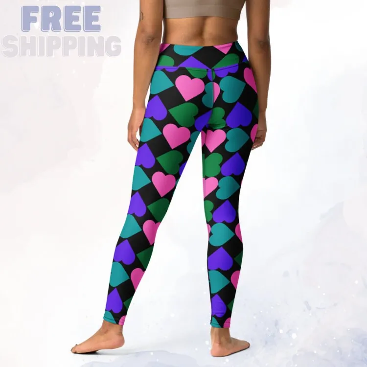 Covered in hearts black comfy high waist matching Leggings