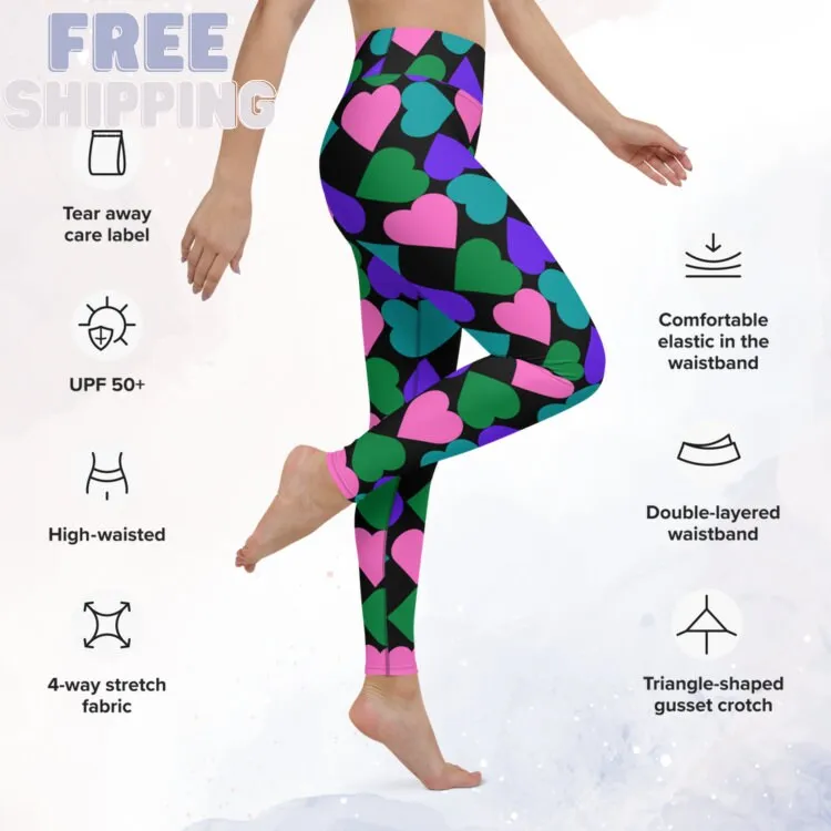 Covered in hearts black comfy high waist matching Leggings