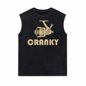 Cranky Fishing Reel Funny Vintage Washed Vest Top