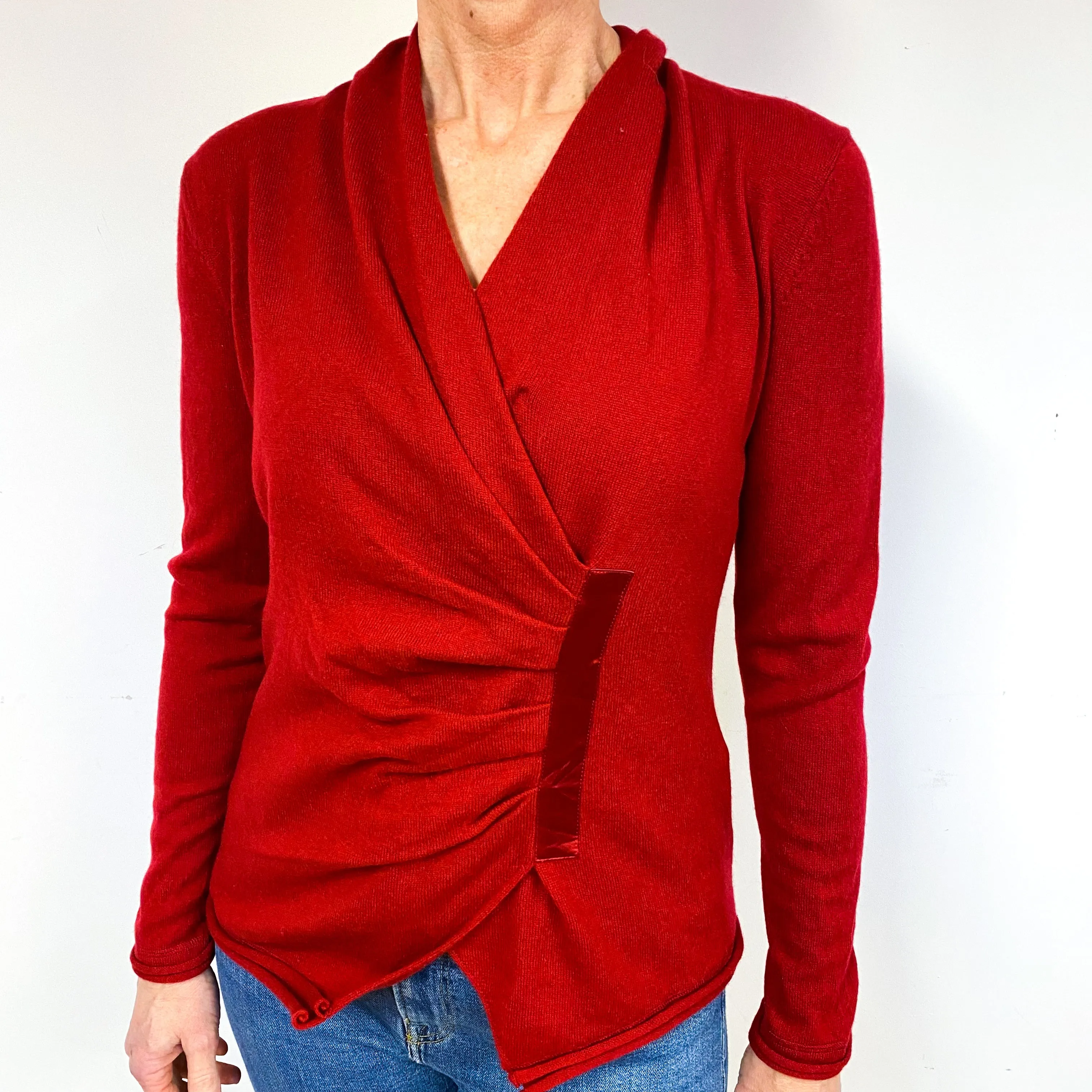 Crimson Red Cashmere Cross Over Cardigan Medium