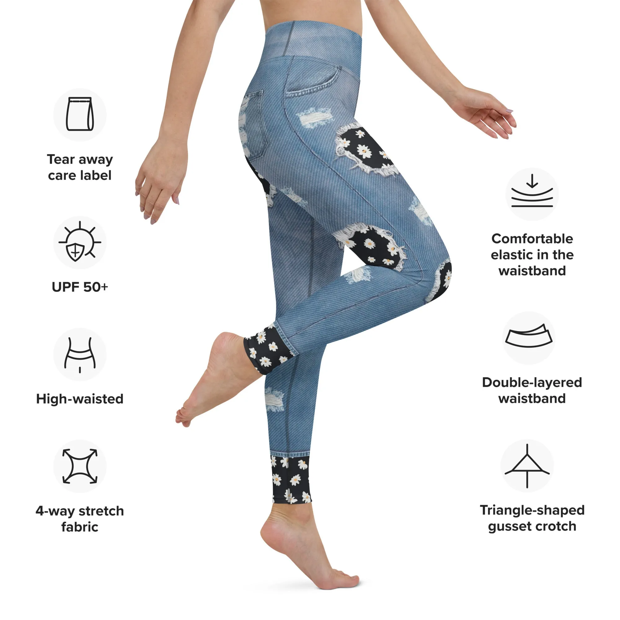 Daisy Denim Print Yoga Leggings
