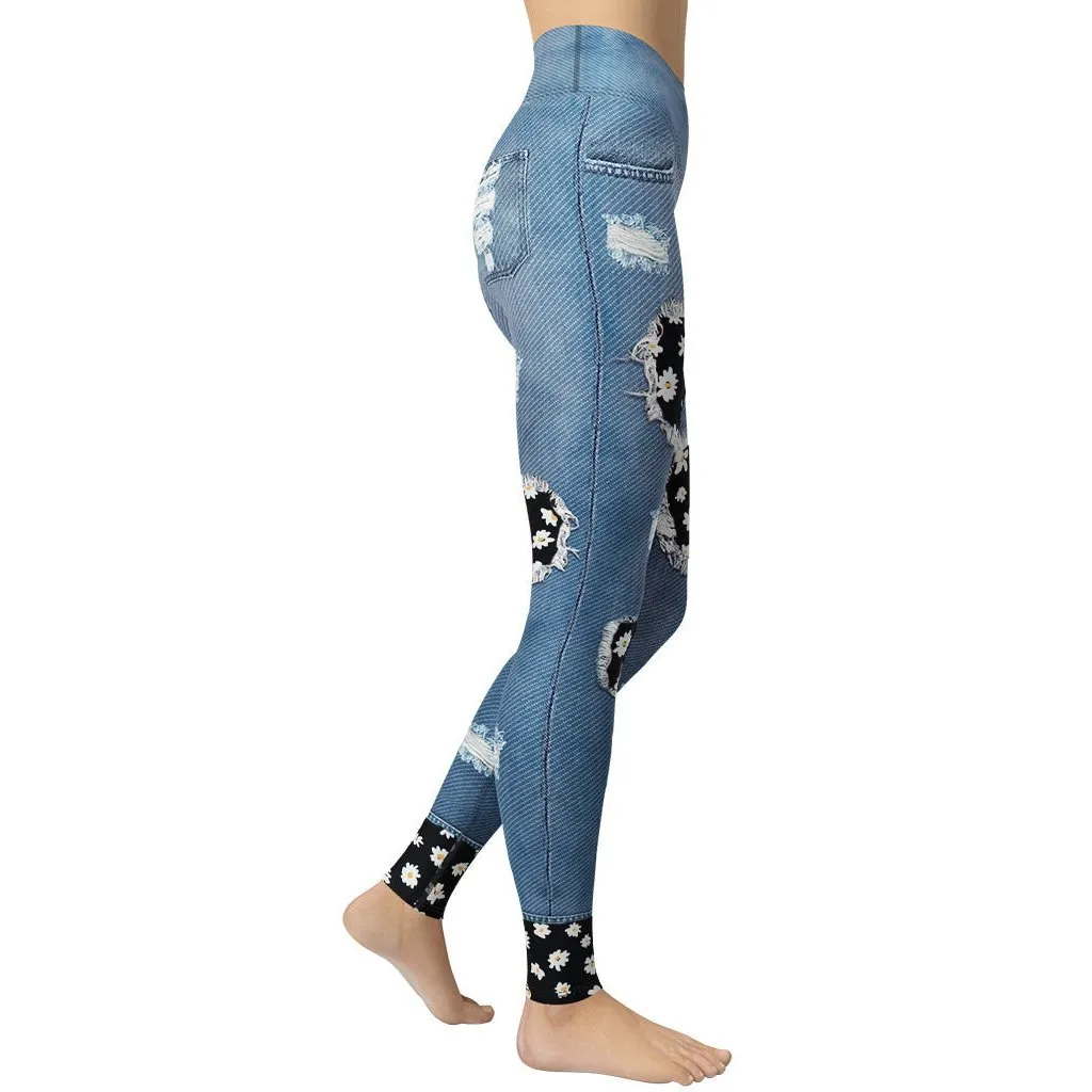 Daisy Denim Print Yoga Leggings