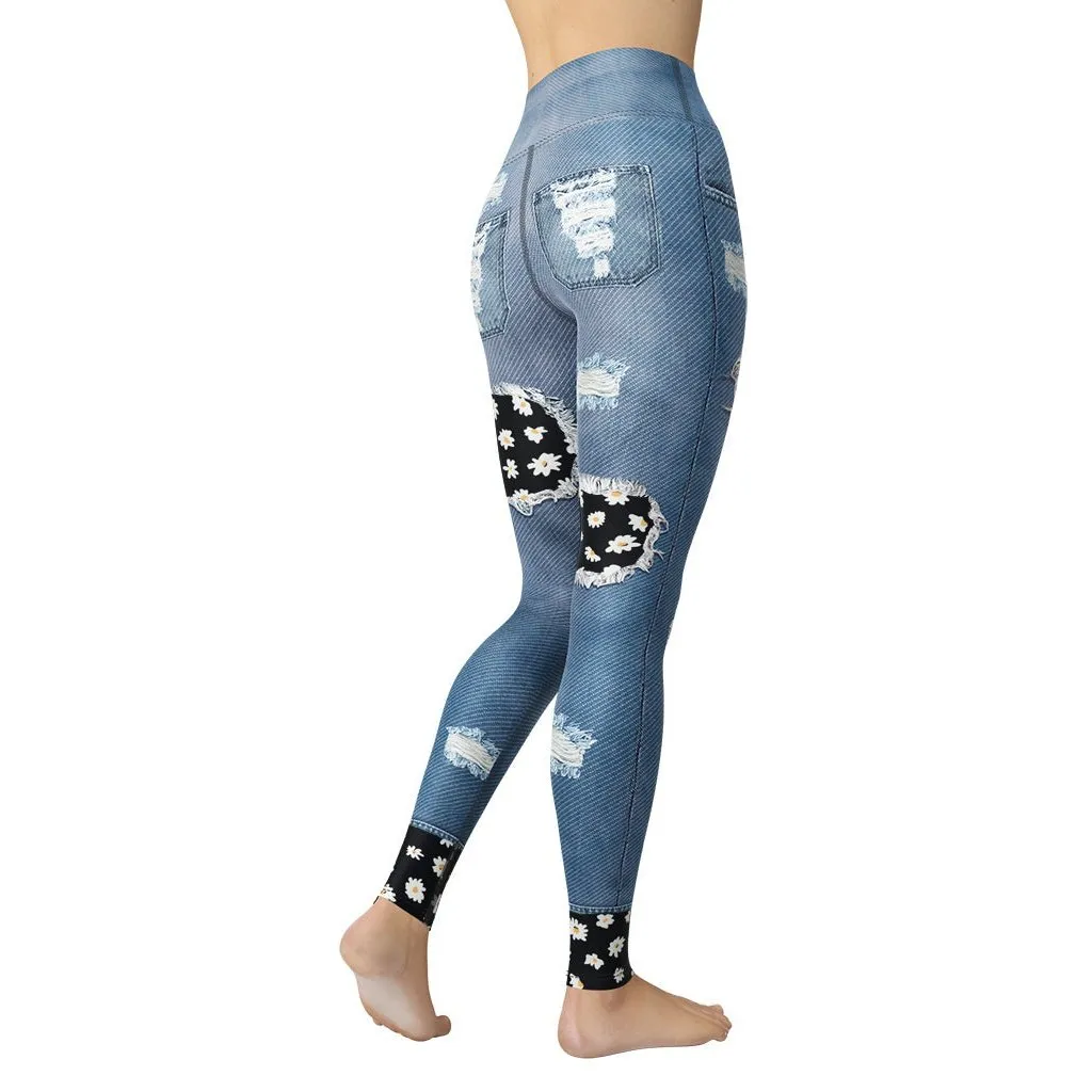 Daisy Denim Print Yoga Leggings