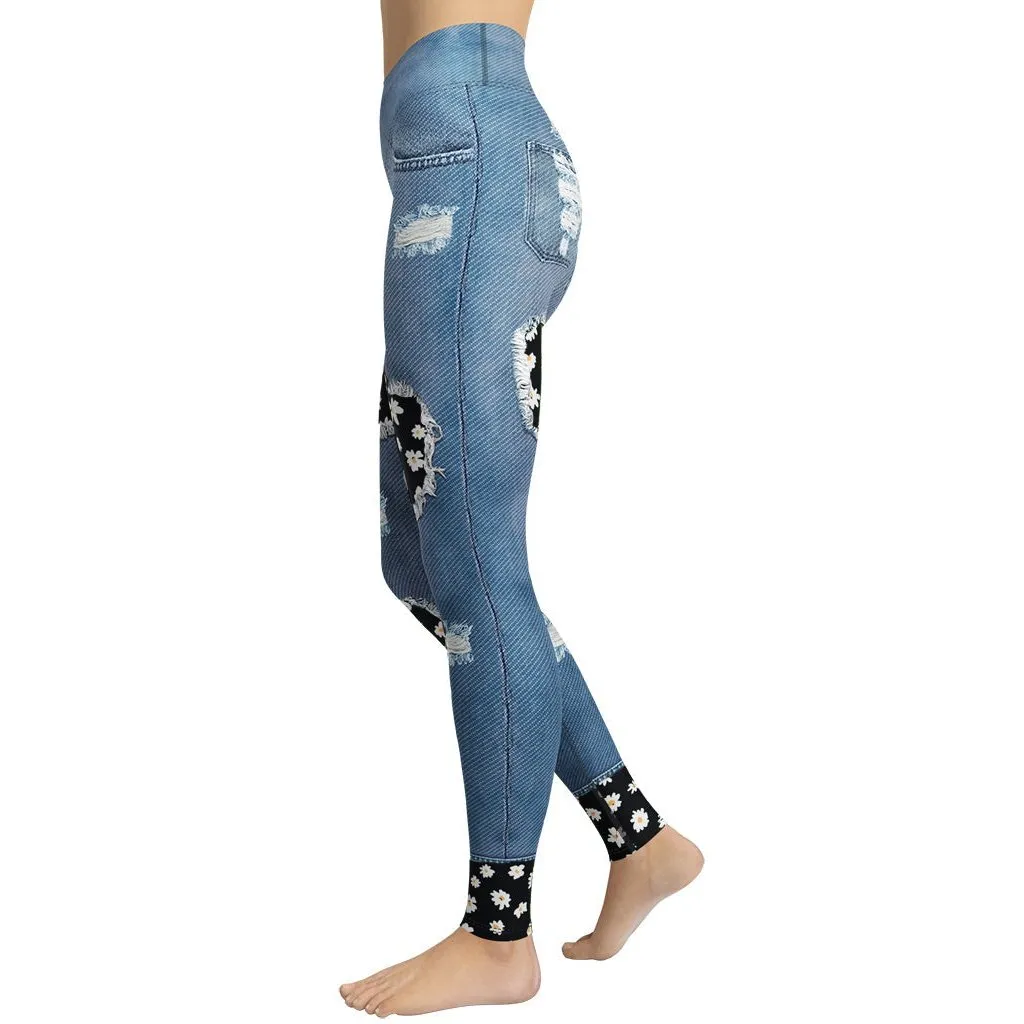 Daisy Denim Print Yoga Leggings