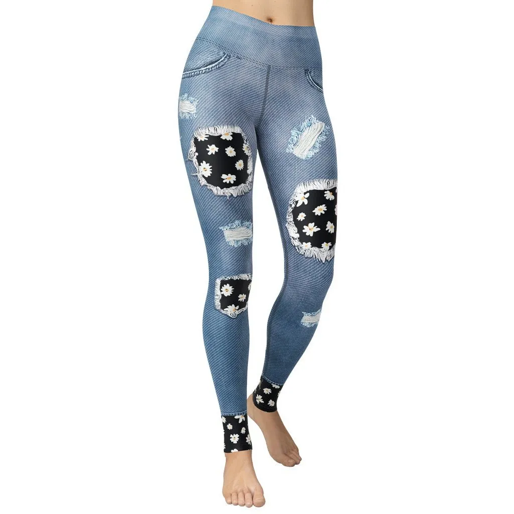 Daisy Denim Print Yoga Leggings