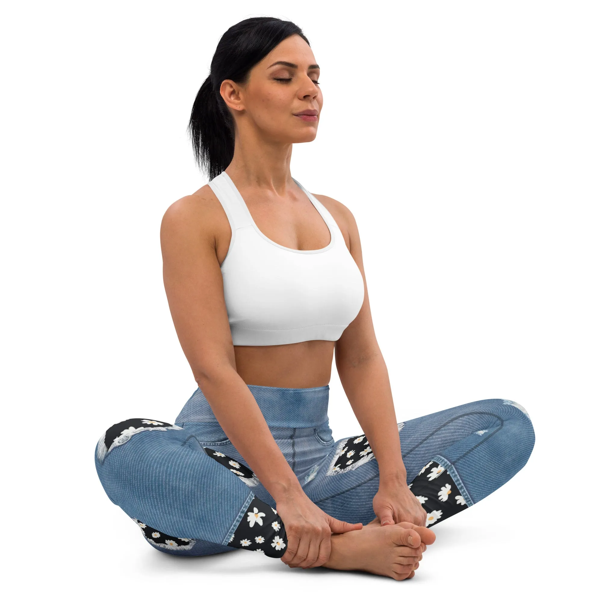 Daisy Denim Print Yoga Leggings