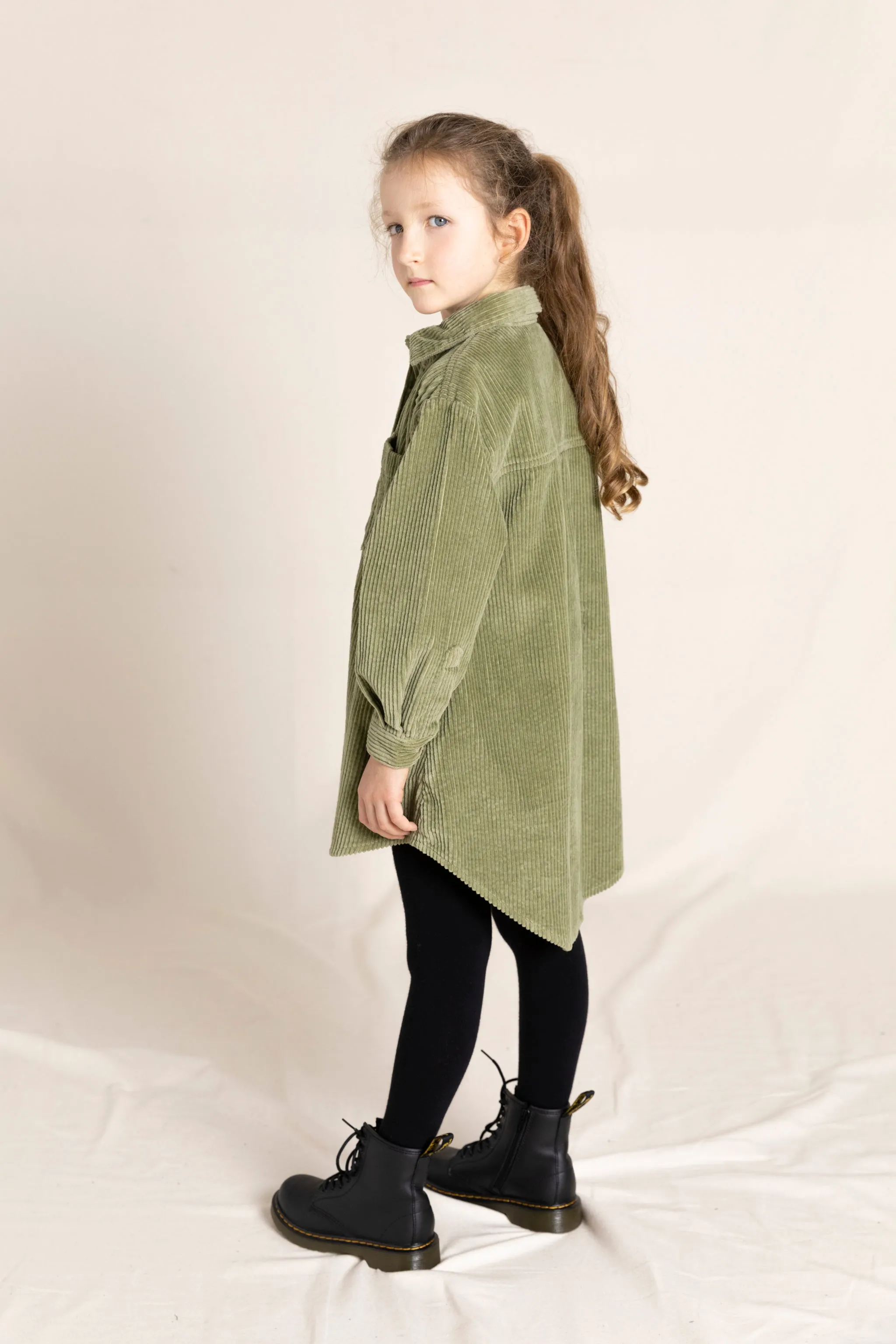 DARCY Light Olive Cord - Buttoned Dress