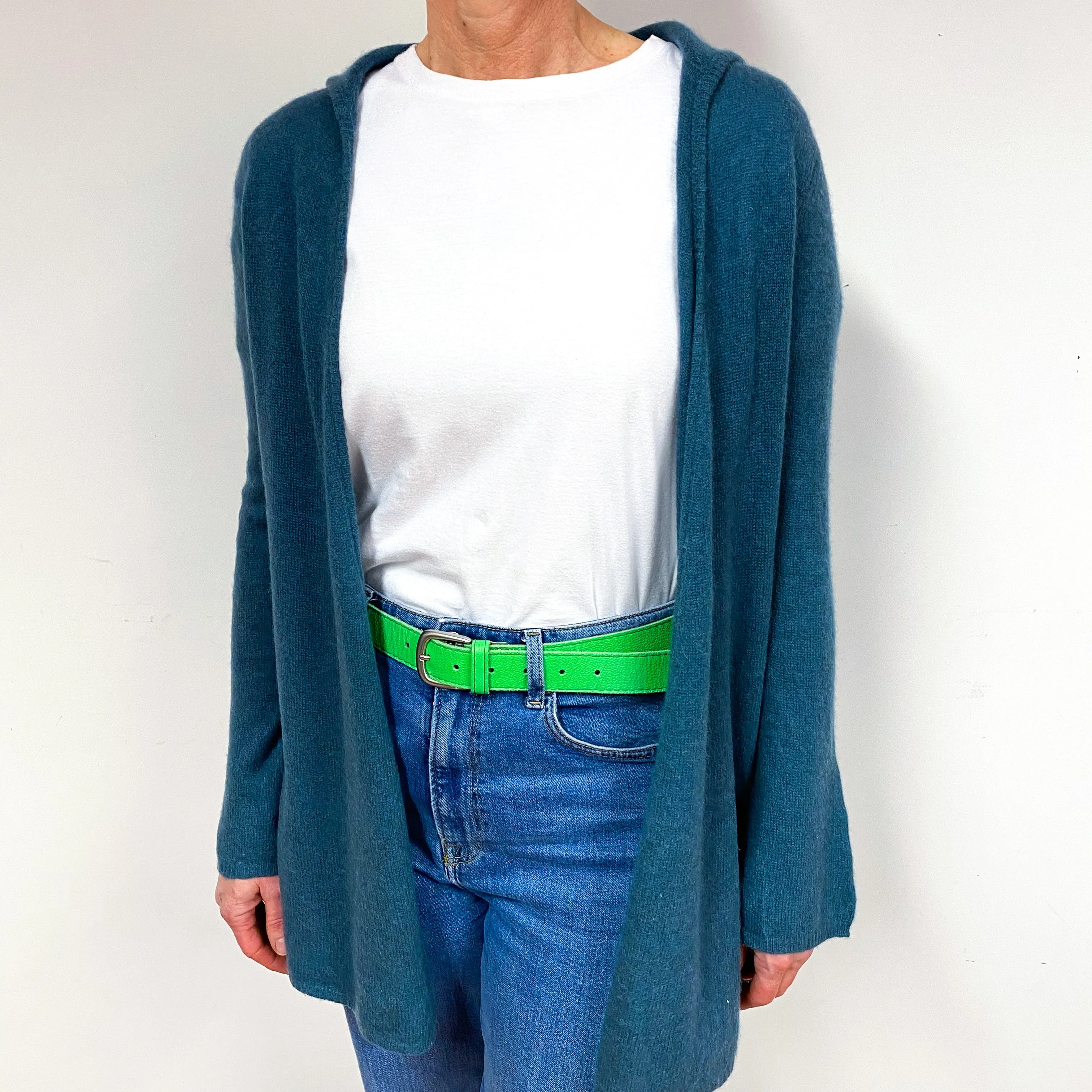 Dark Duck Egg Green Cashmere Edge to Edge Cardigan Medium