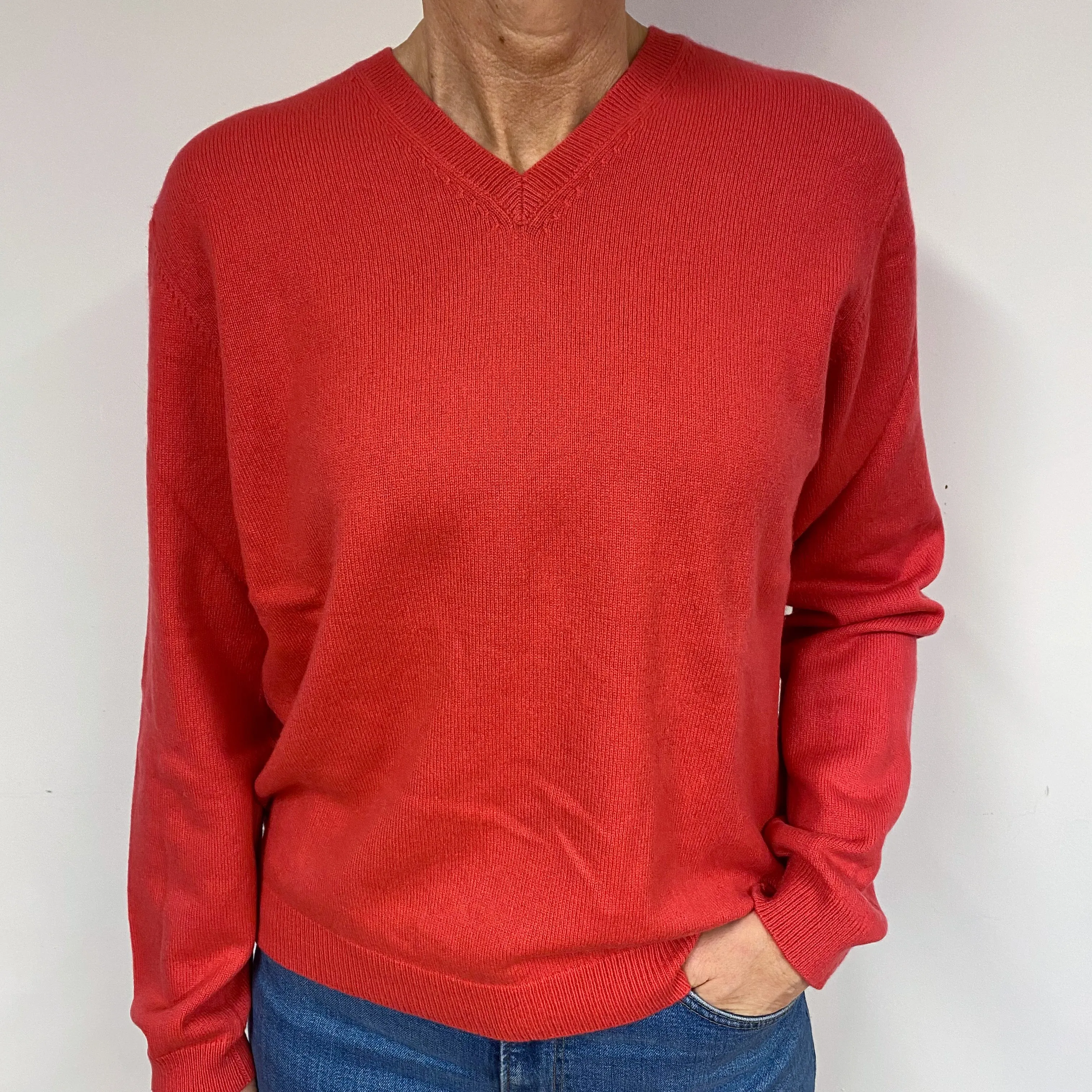 Darkest Coral Cashmere V-Neck Jumper Medium