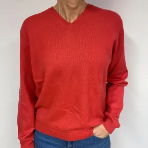 Darkest Coral Cashmere V-Neck Jumper Medium