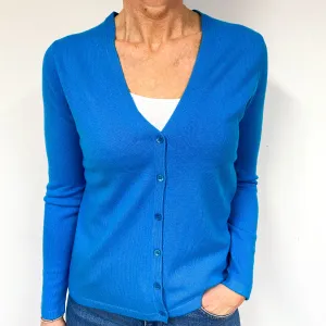 Deep Aqua Blue Cashmere V- Neck  Cardigan Medium