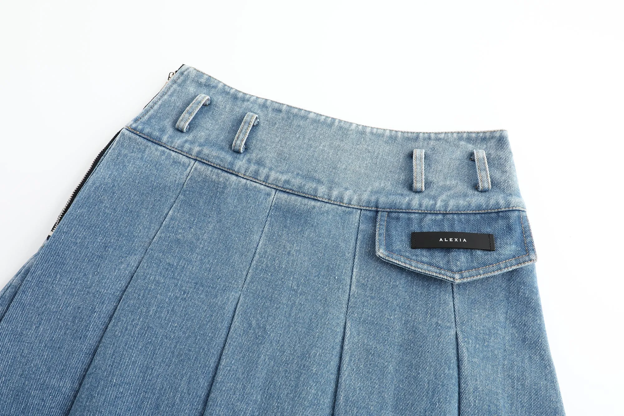 Denim Pleated Medium Skirt