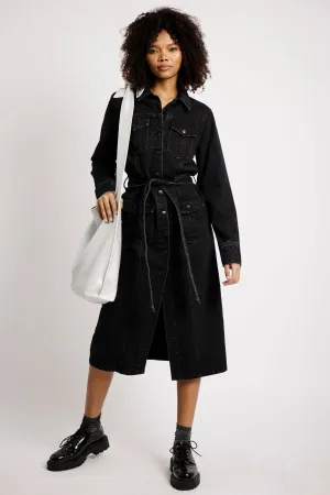 Denim Shirt Dress in Black