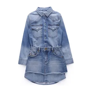 Diesel Girls  Long Sleeve Blue Denim Dress