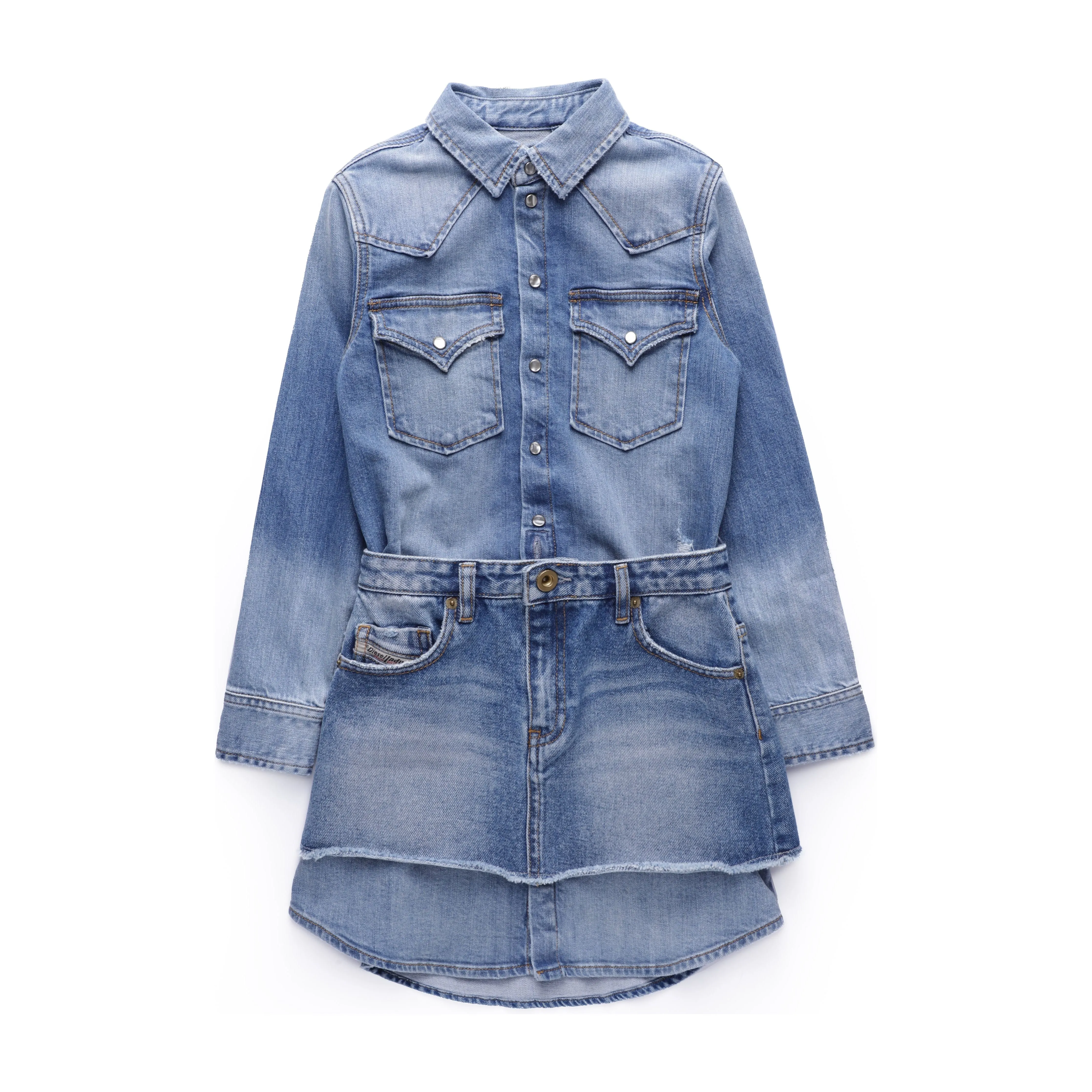 Diesel Girls  Long Sleeve Blue Denim Dress