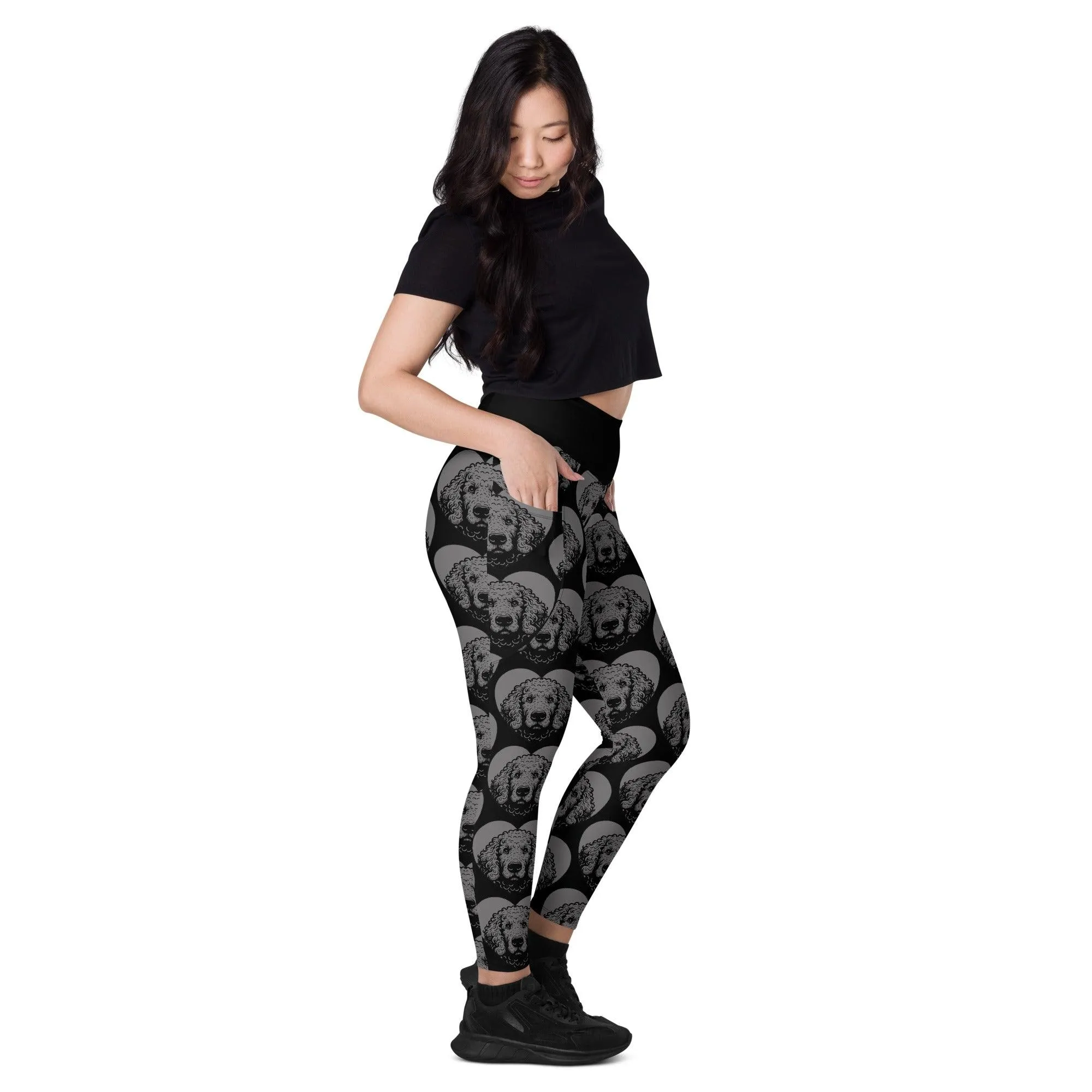 DOG BREED LEGGINGS with pockets - CURLY COATED RETRIEVER - HERTTAHOUND - grey