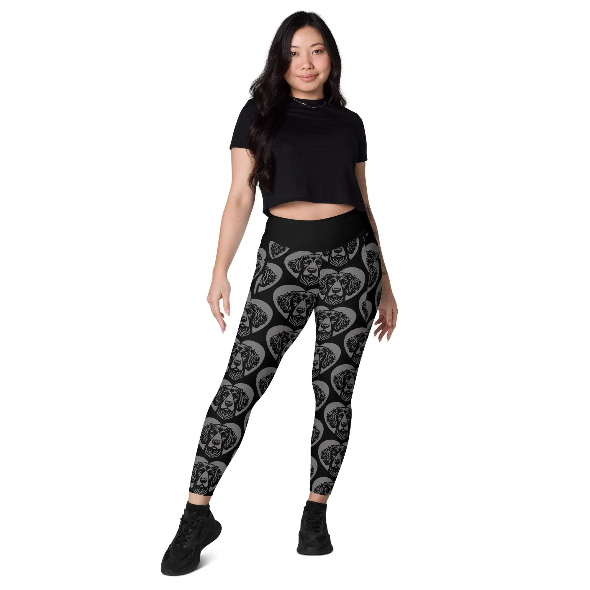DOG BREED LEGGINGS with pockets - IRISH WATER SPANIEL - HERTTAHOUND - grey