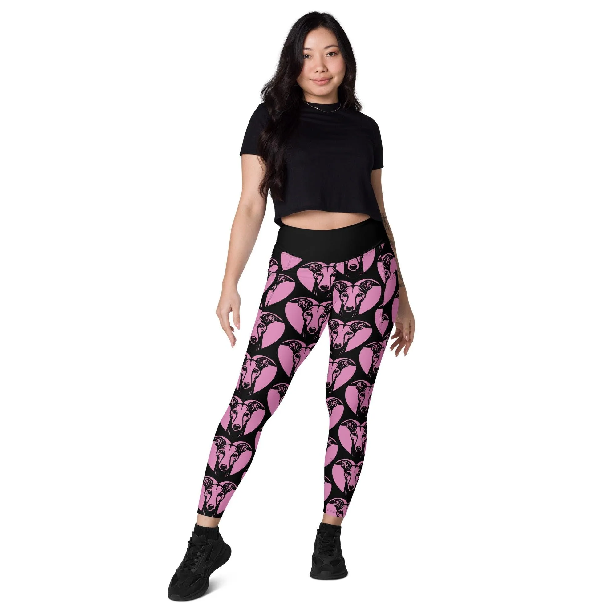DOG BREED LEGGINGS with pockets - ITALIAN GREYHOUND - HERTTAHOUND - pink