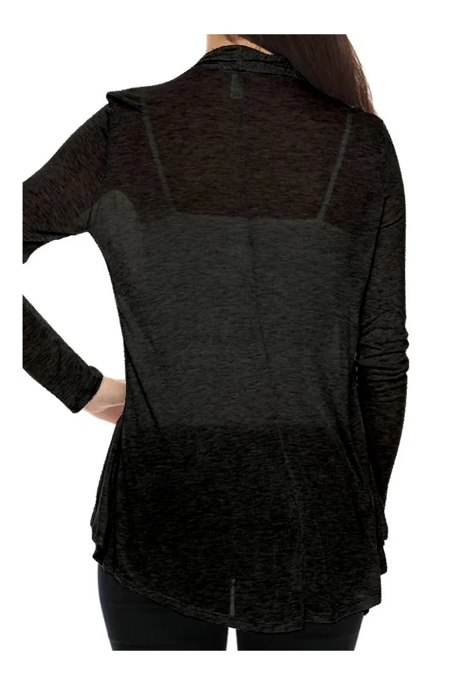 Draped Open Front Long Sleeve Cardigan