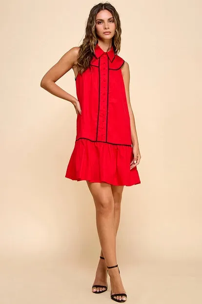 Dress  - Collared Shirtdress - Red