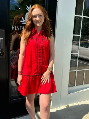 Dress  - Collared Shirtdress - Red