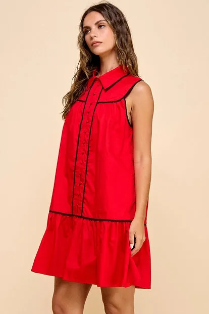 Dress  - Collared Shirtdress - Red