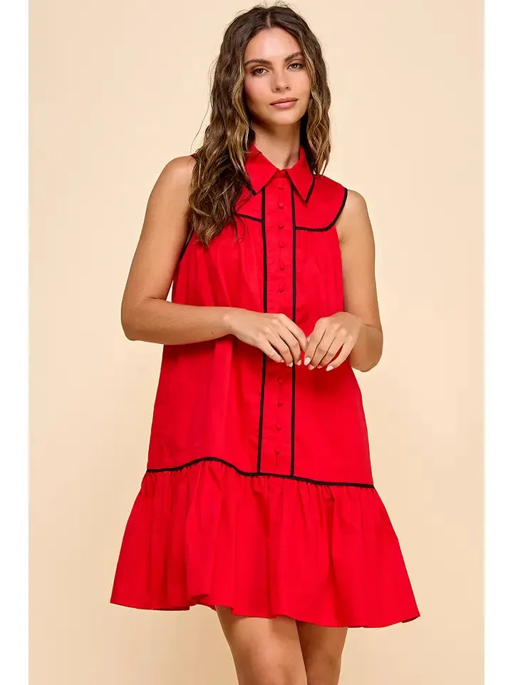 Dress  - Collared Shirtdress - Red