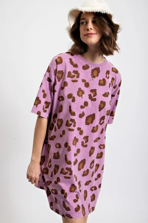 Easel Leopard Animal Print T-Shirt Dress in Acai Berry