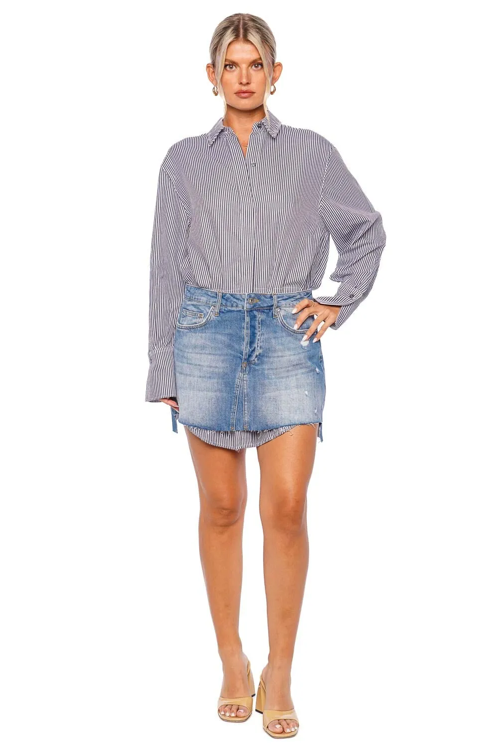 Eastyn Combo Denim Mini Shirt Dress