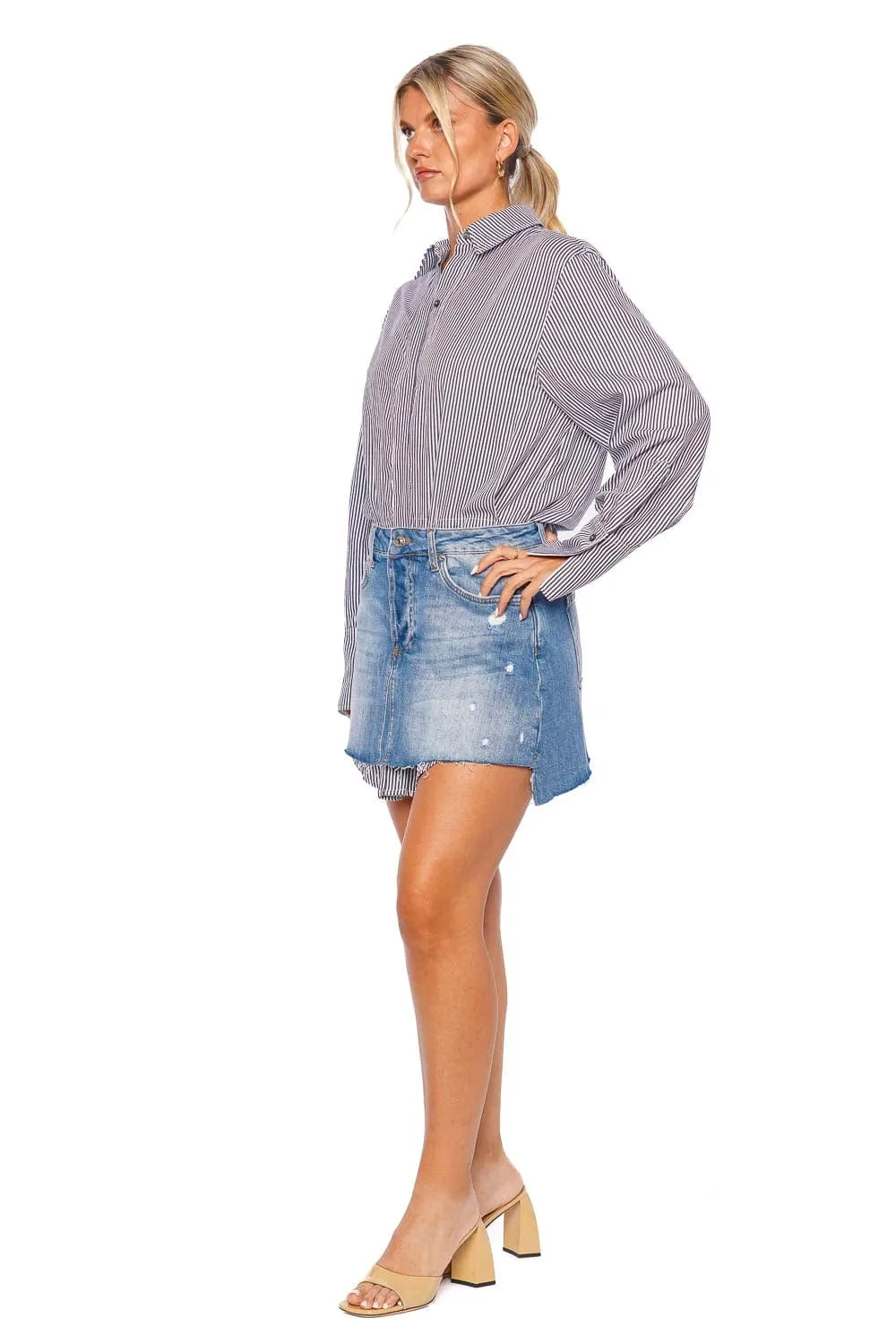 Eastyn Combo Denim Mini Shirt Dress