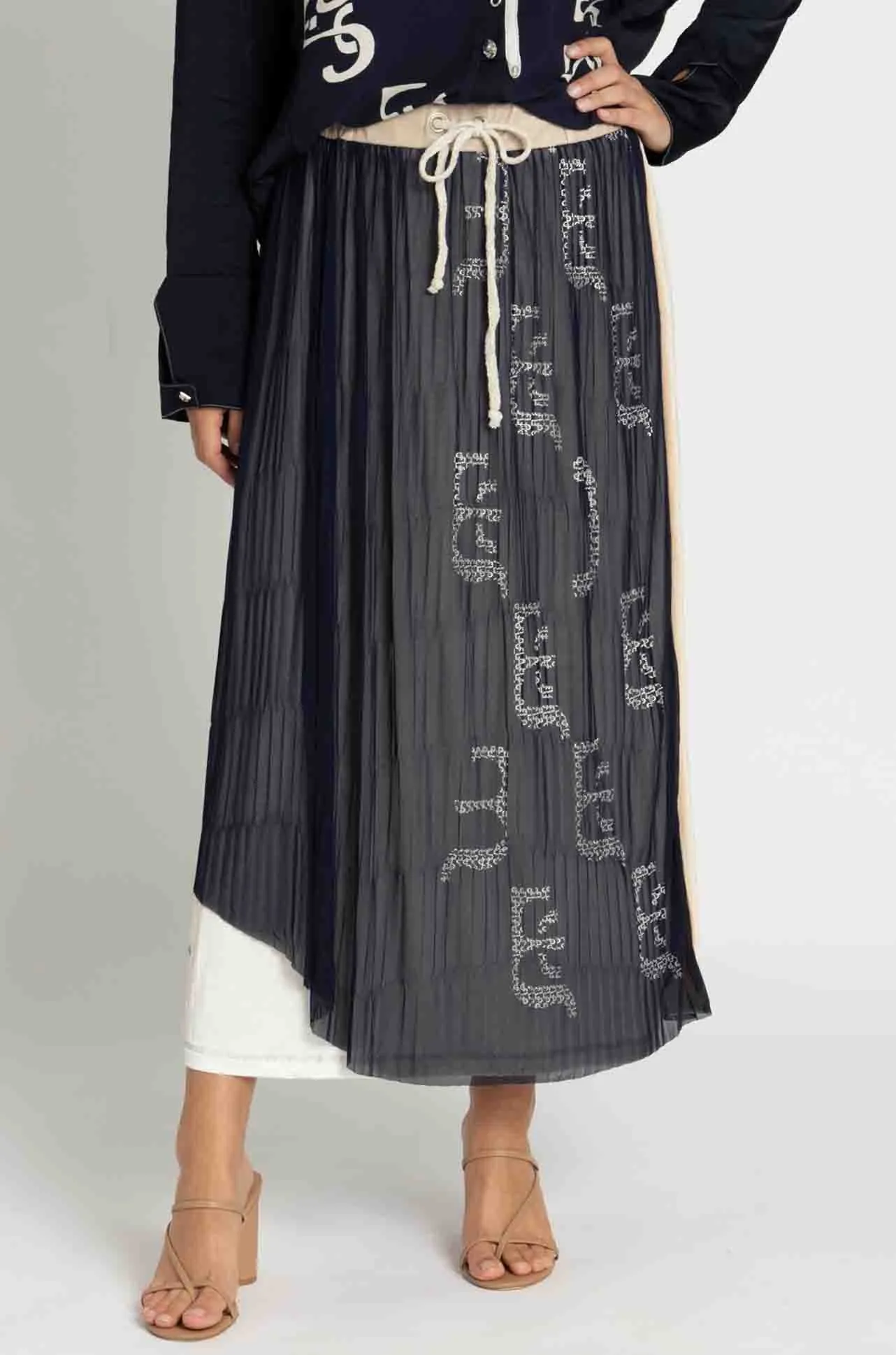 Elisa Cavaletti - Blue Pleated Skirt w/ Beige Details