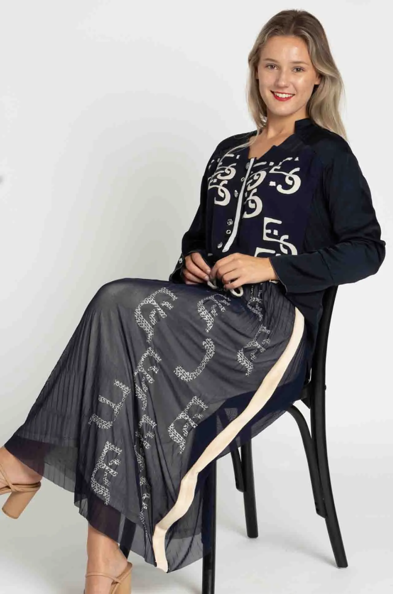 Elisa Cavaletti - Blue Pleated Skirt w/ Beige Details