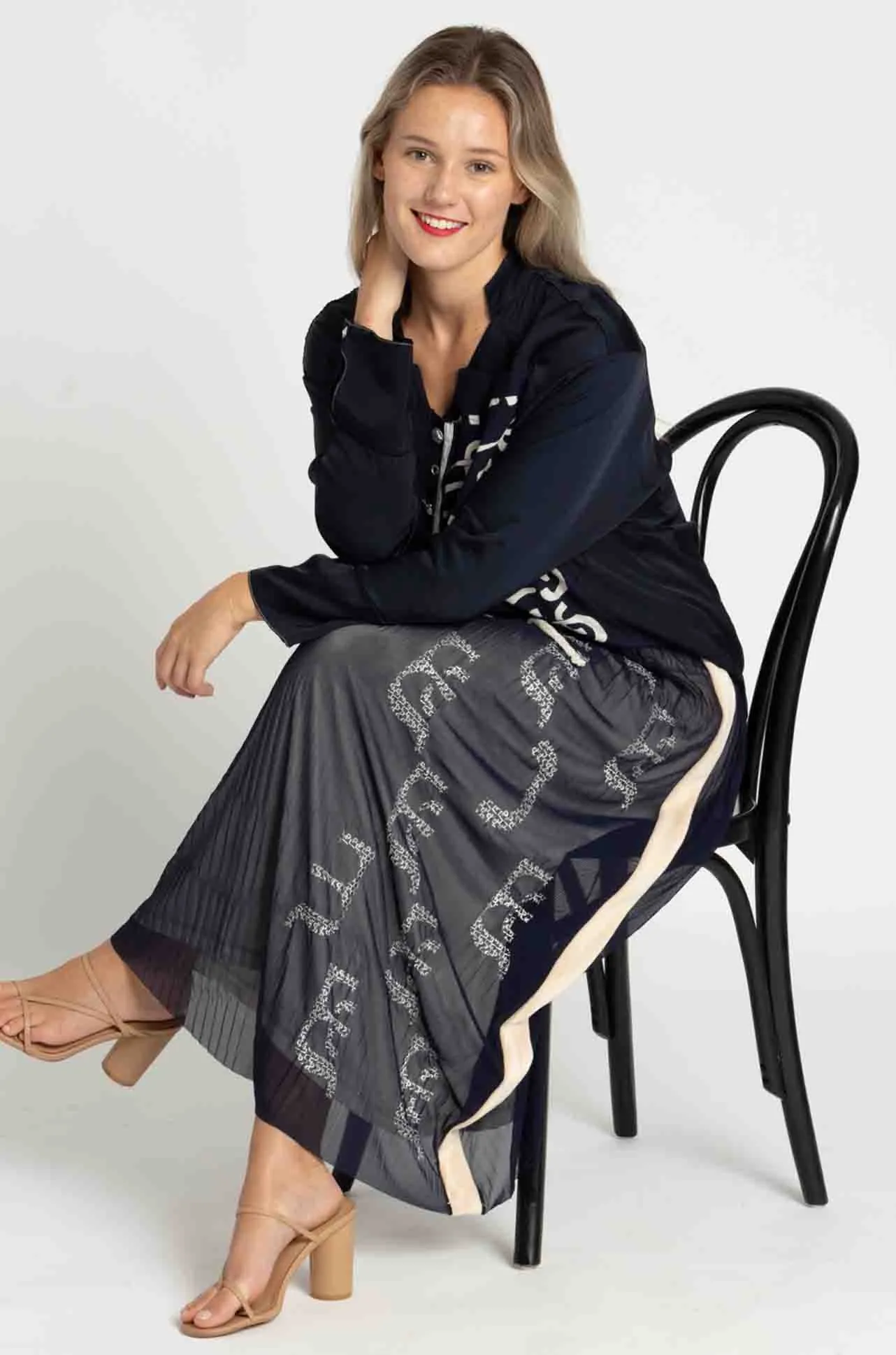Elisa Cavaletti - Blue Pleated Skirt w/ Beige Details