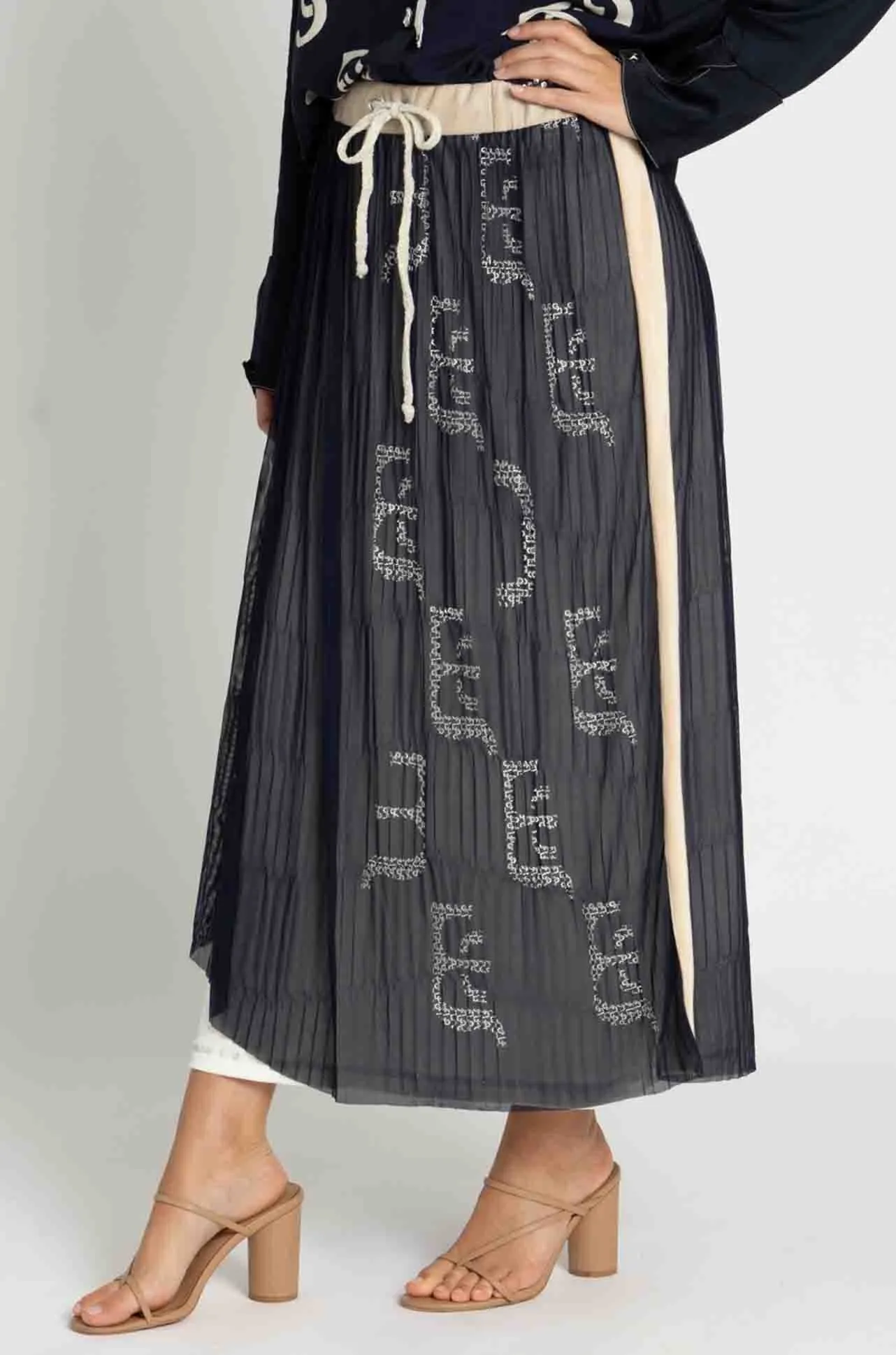 Elisa Cavaletti - Blue Pleated Skirt w/ Beige Details