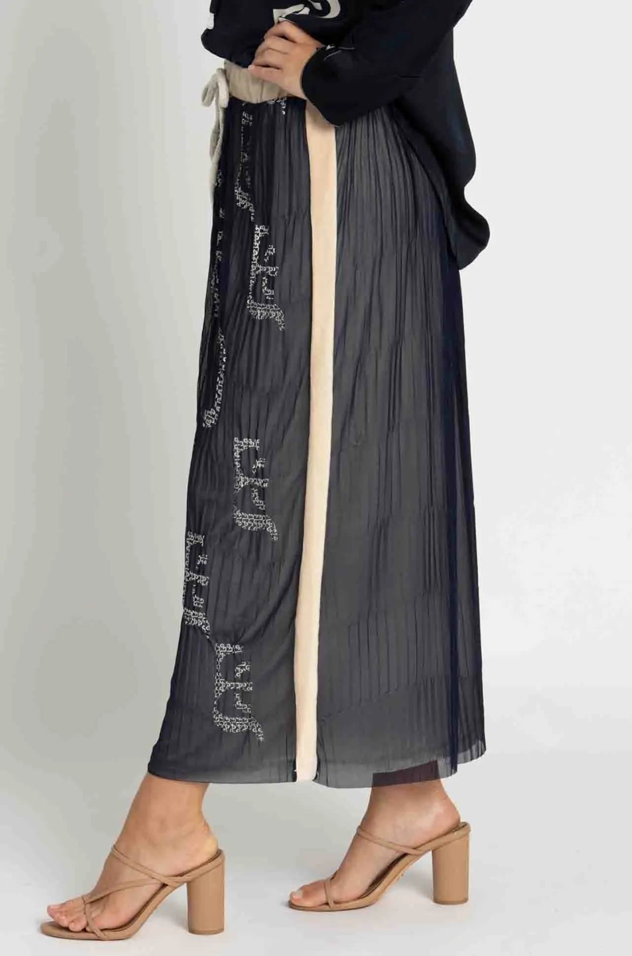Elisa Cavaletti - Blue Pleated Skirt w/ Beige Details