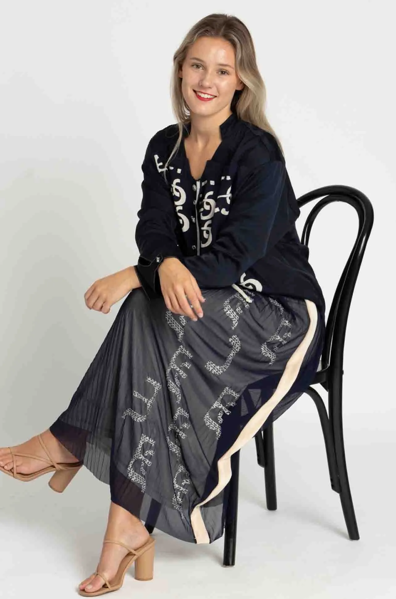 Elisa Cavaletti - Blue Pleated Skirt w/ Beige Details