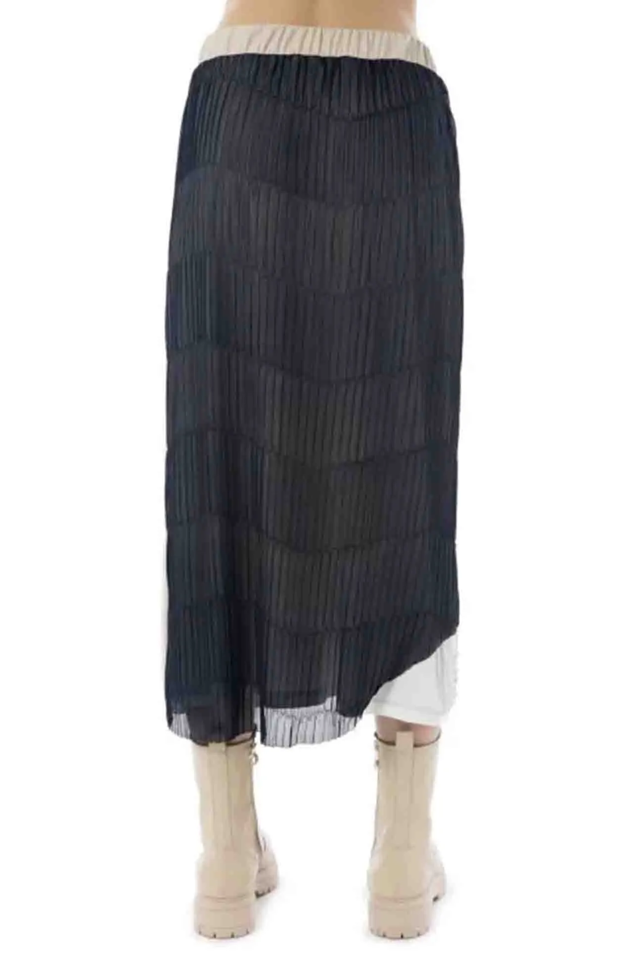 Elisa Cavaletti - Blue Pleated Skirt w/ Beige Details